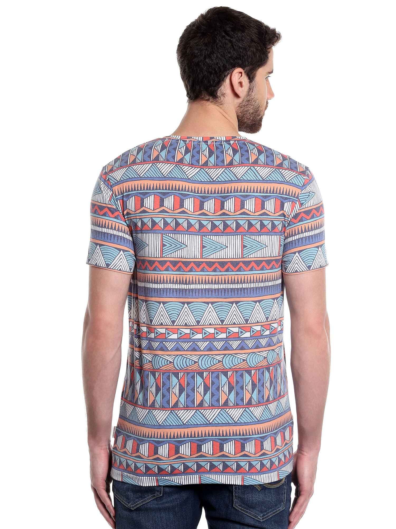 Aztec Print Blue Crew Neck T-Shirt
