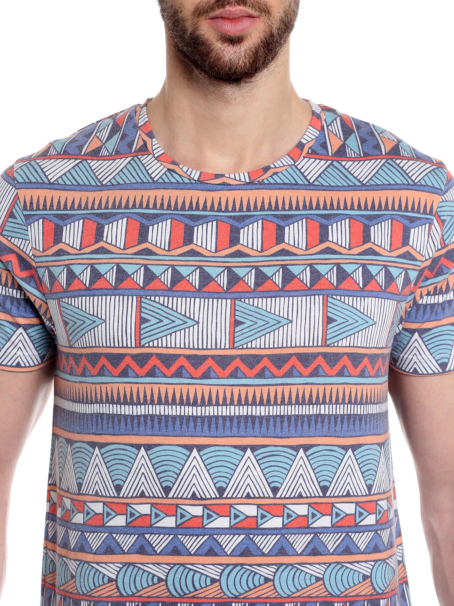 Aztec Print Blue Crew Neck T-Shirt