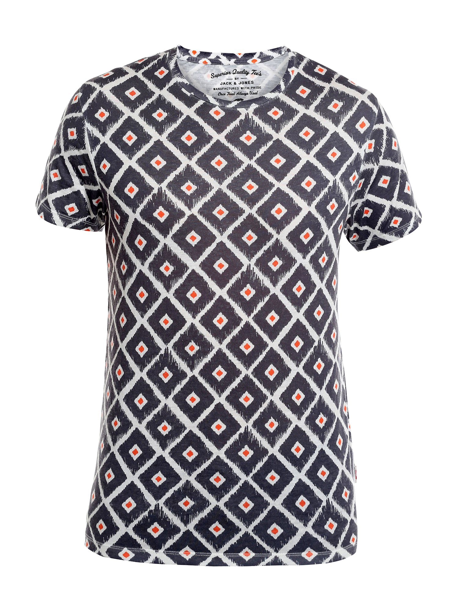 Ikat Print Grey Crew Neck T-Shirt