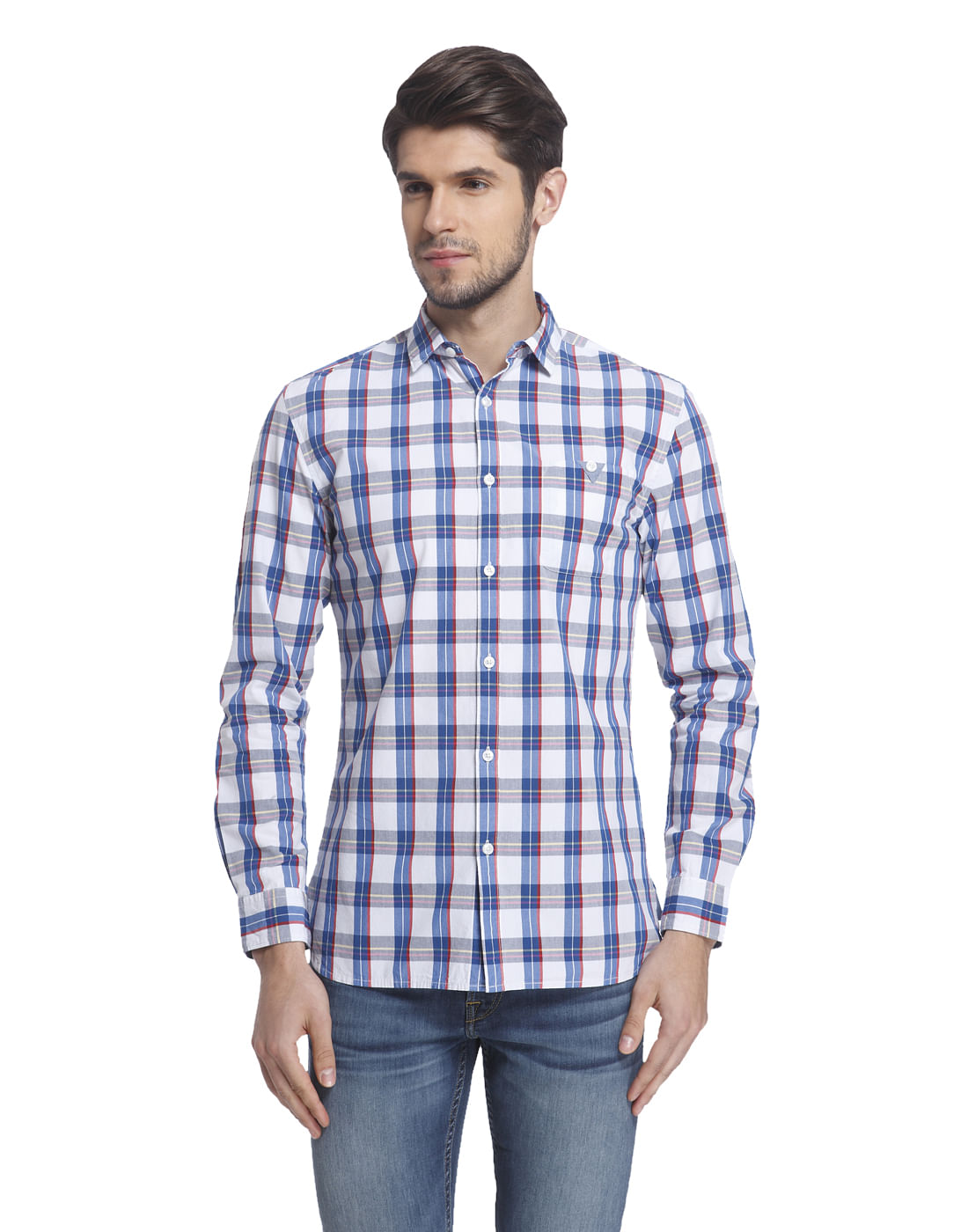 Checks White/Blue Casual Shirt - S