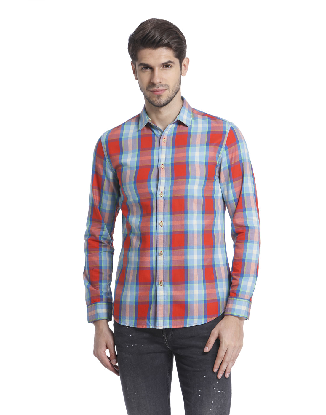 Checks Lipstick Red Casual Shirt - S