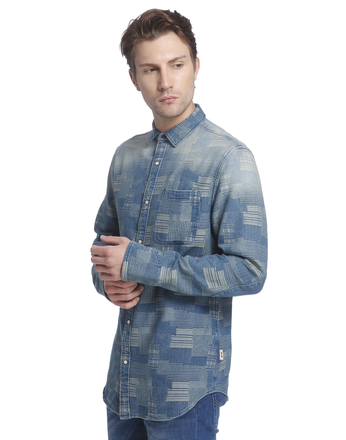 Blue Tile Print Slim Shirt