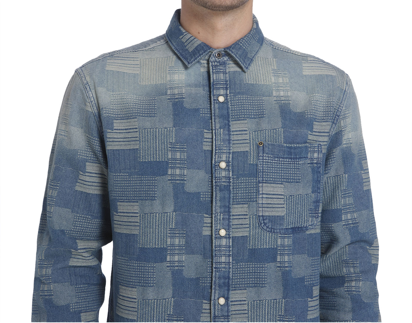 Blue Tile Print Slim Shirt