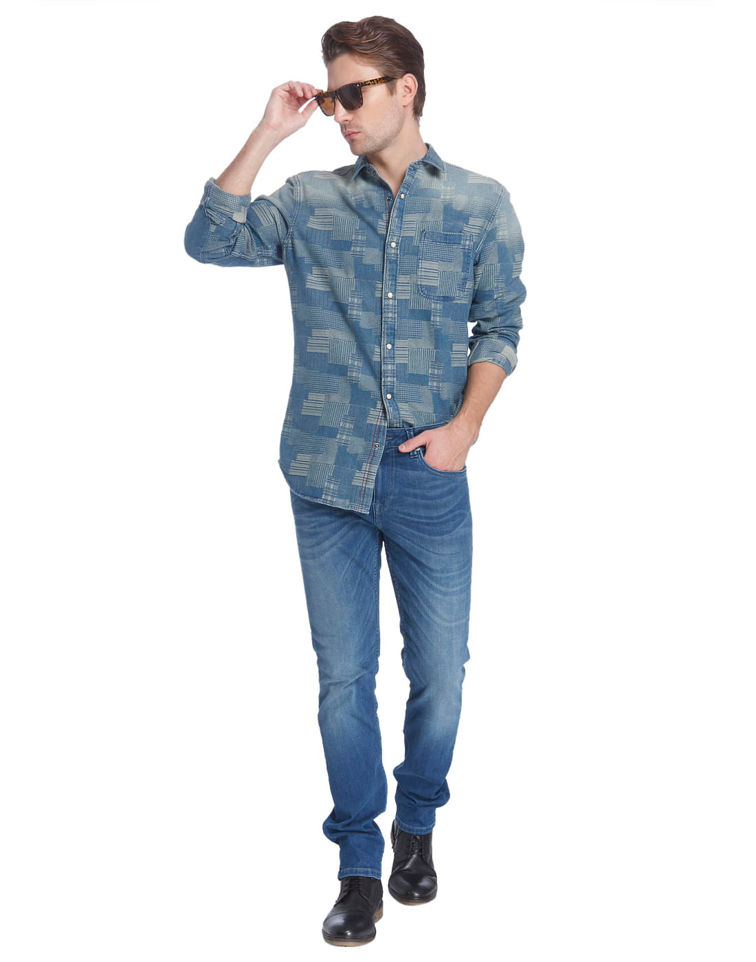 Blue Tile Print Slim Shirt