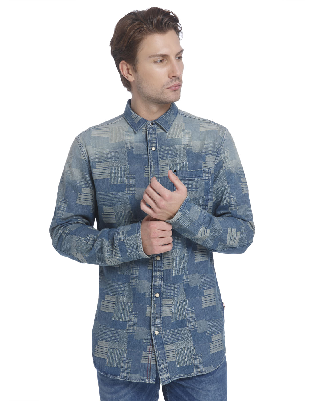 Blue Tile Print Slim Shirt - S