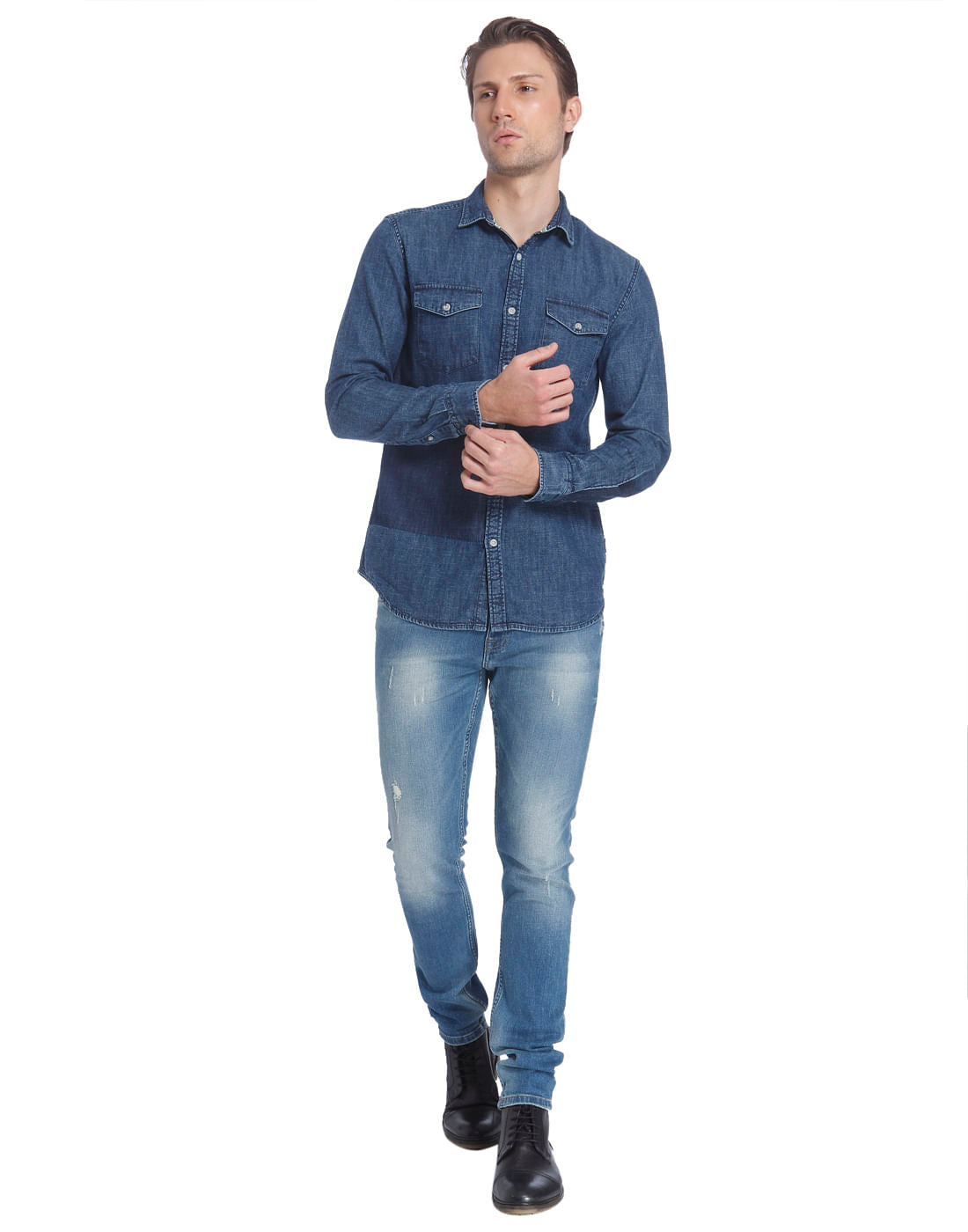 Light Blue Denim Patchwork Shirt