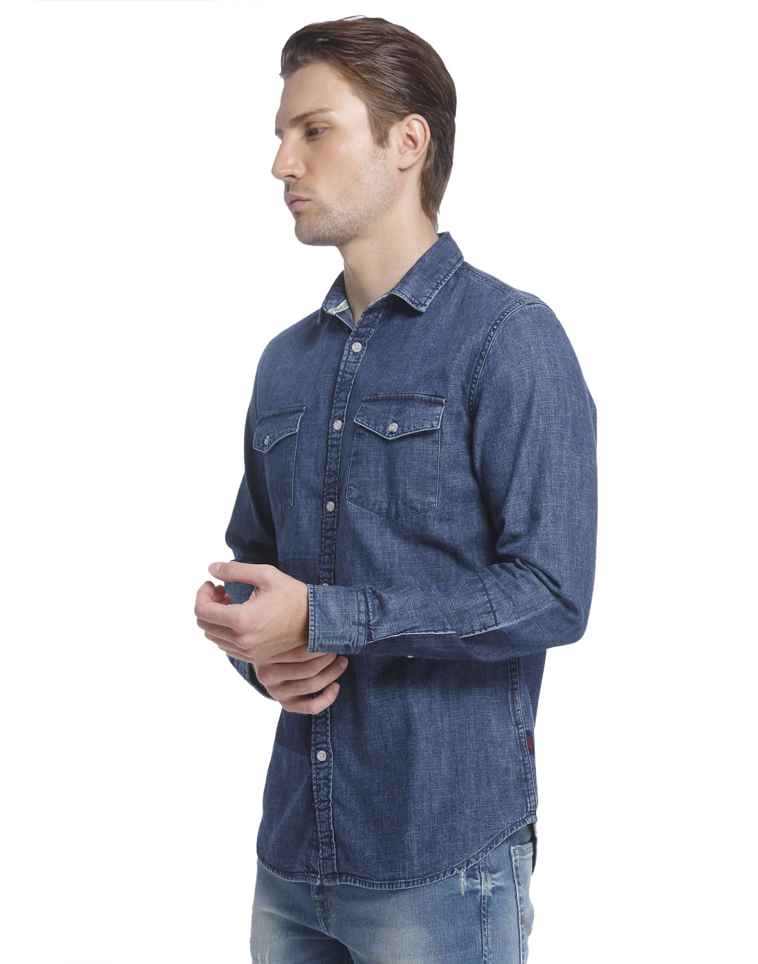 Light Blue Denim Patchwork Shirt