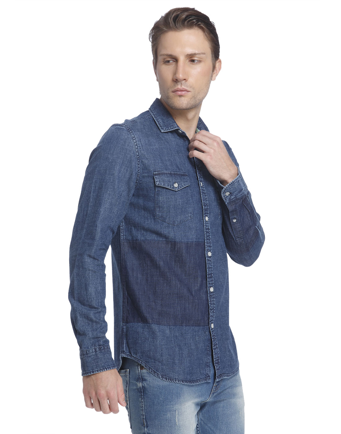 Light Blue Denim Patchwork Shirt