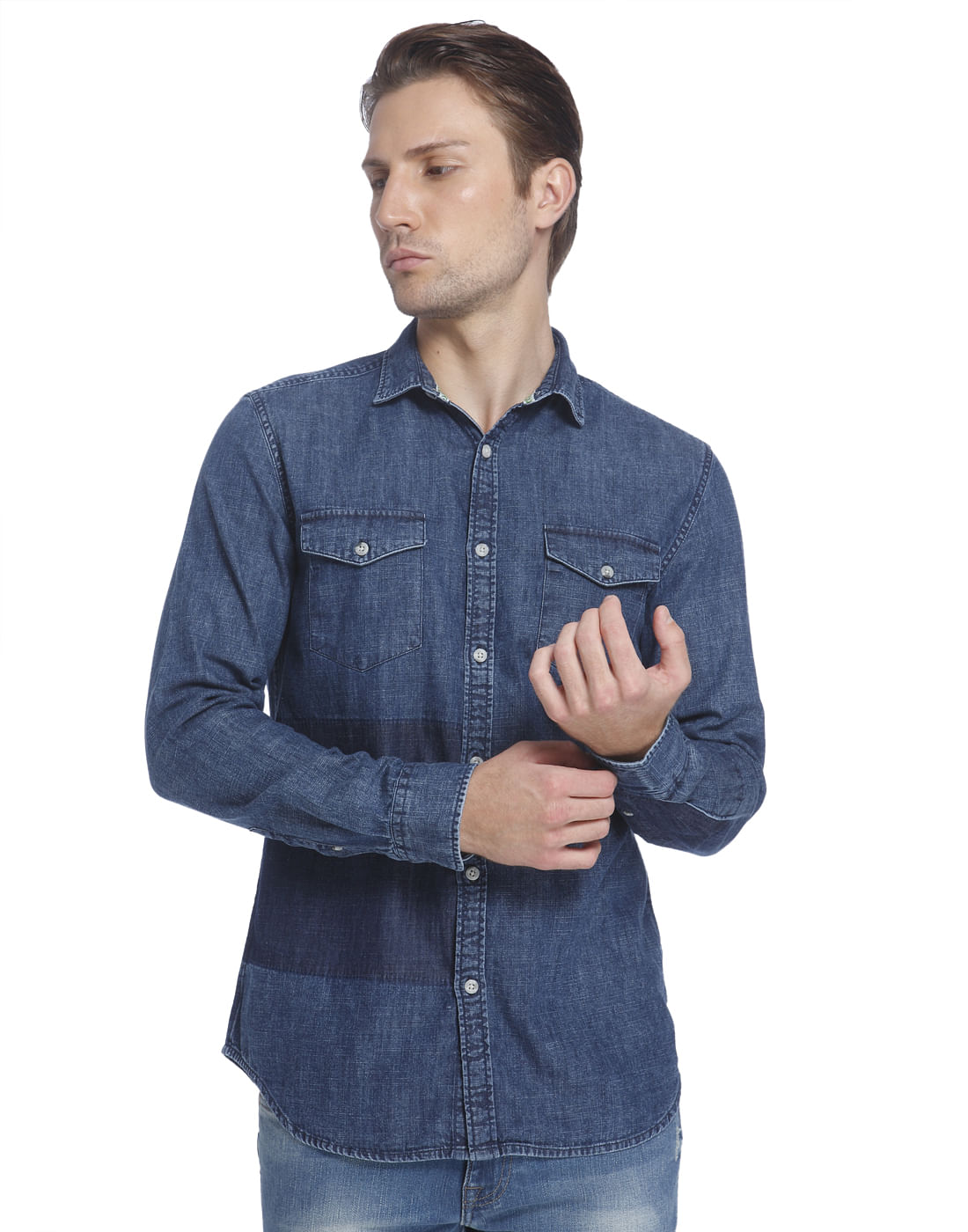 Light Blue Denim Patchwork Shirt - S