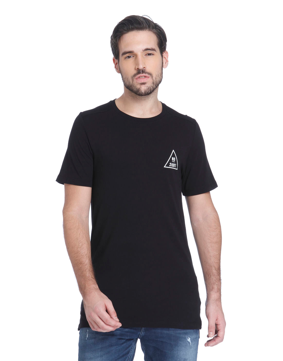 Black Graphic Print Crew Neck T-Shirt - S