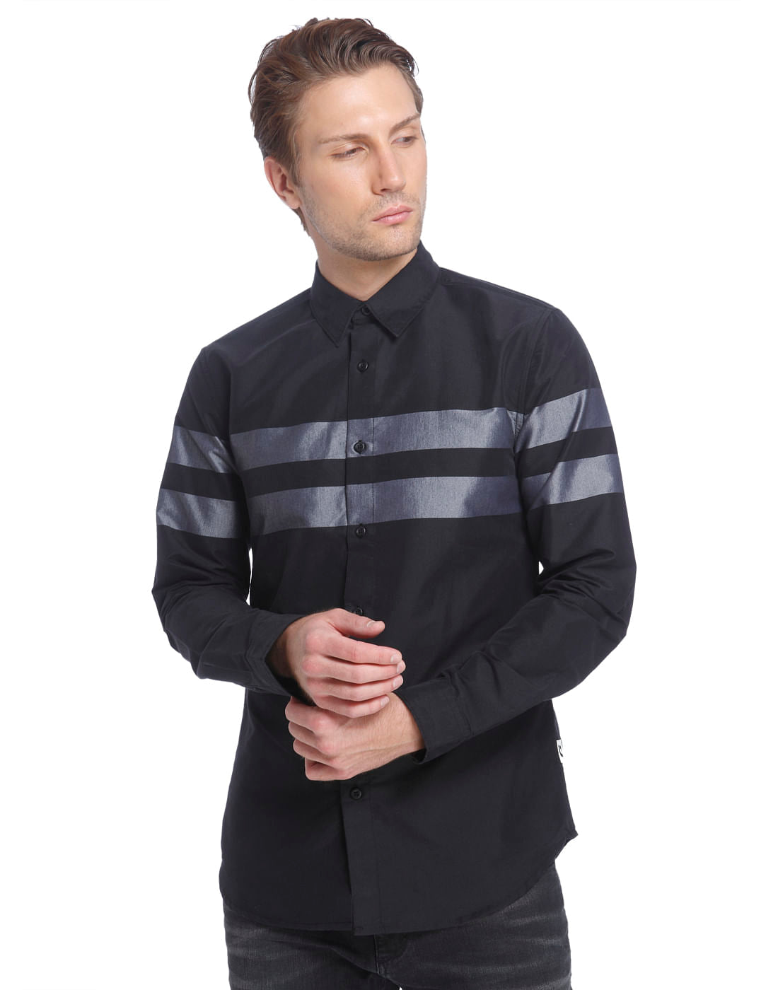 Black Shirt With Grey Stripes - S