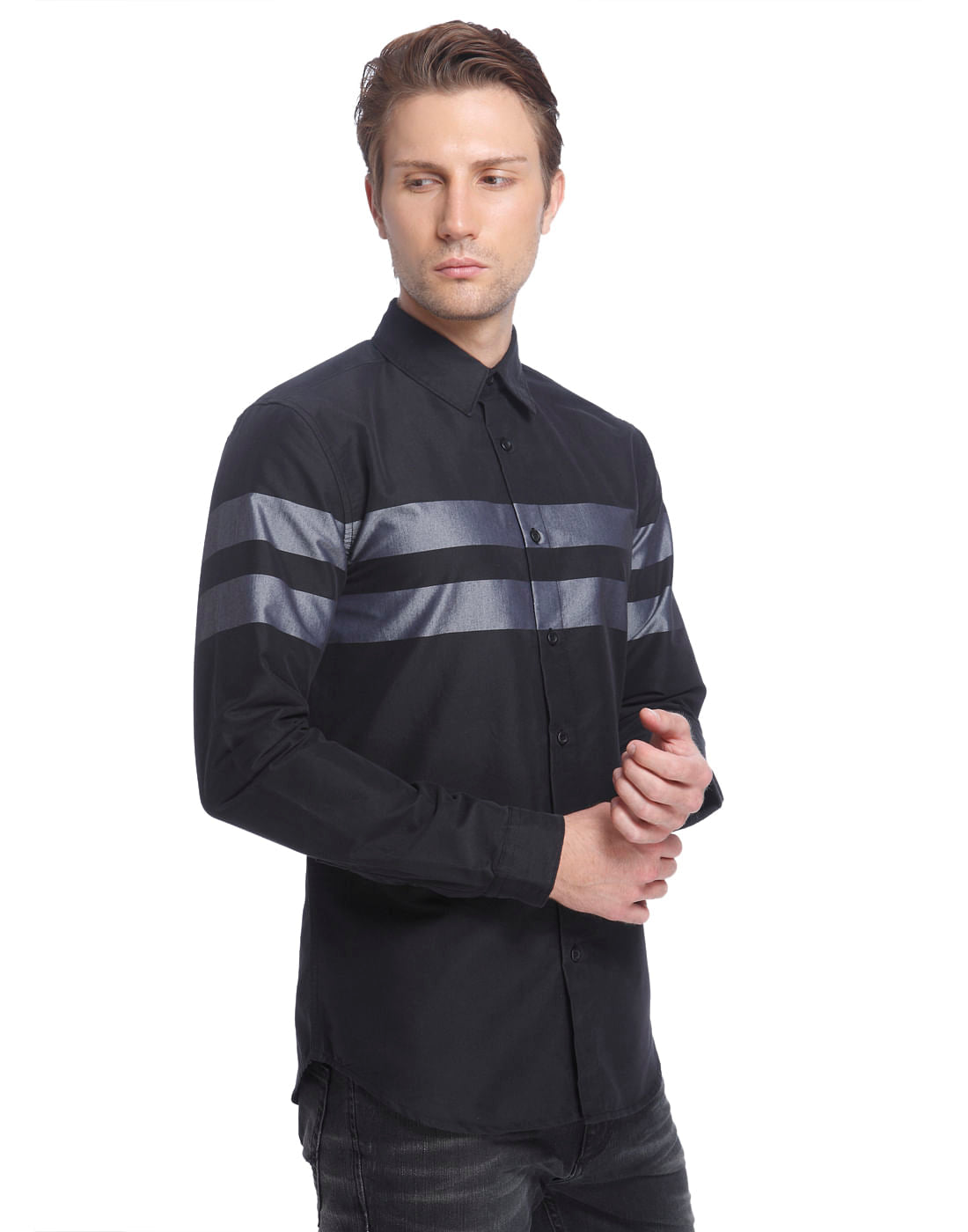 Black Shirt With Grey Stripes