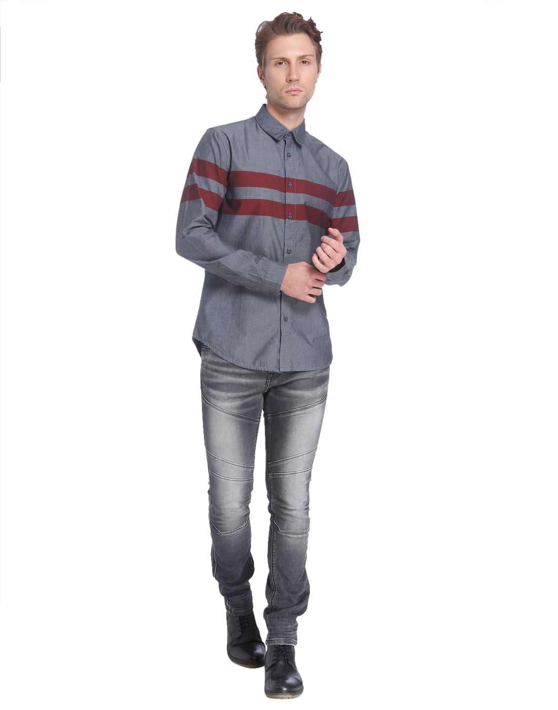 Grey Shirt With Red Stripes