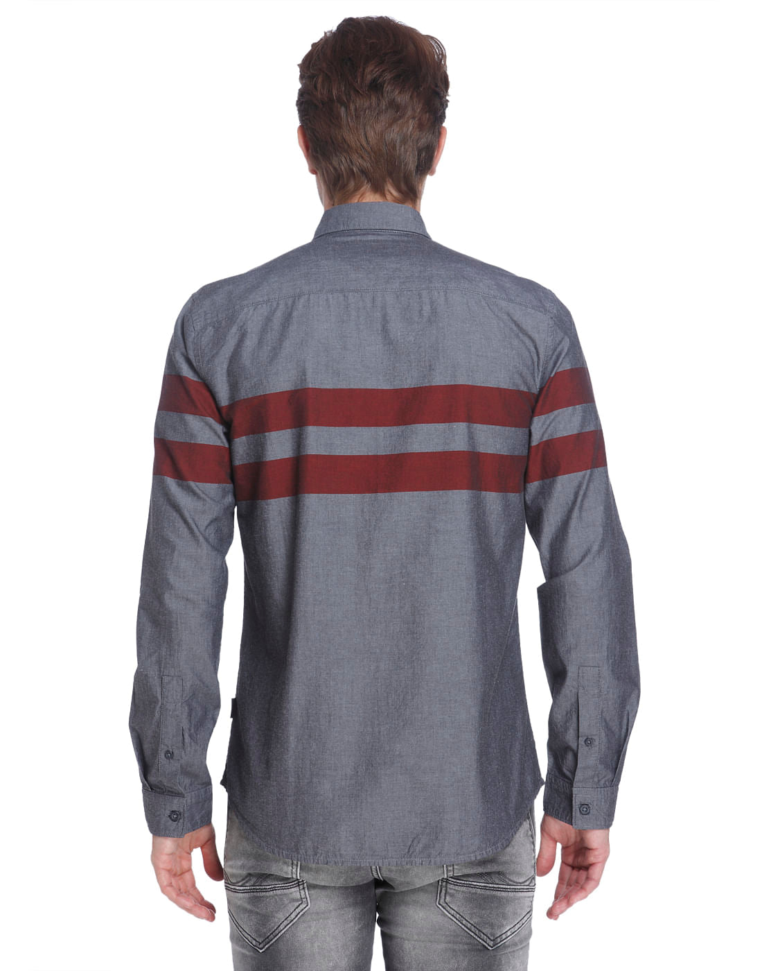 Grey Shirt With Red Stripes