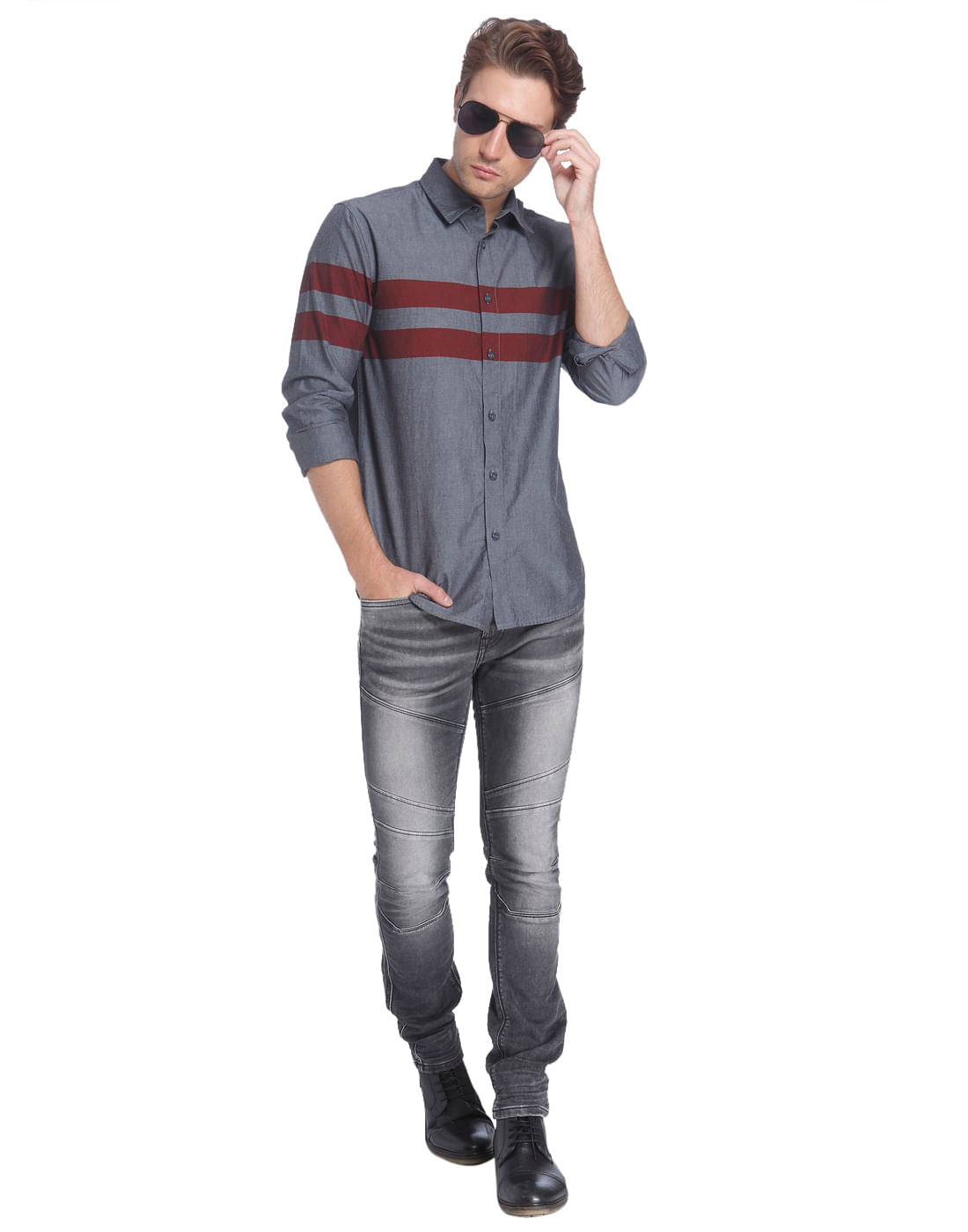 Grey Shirt With Red Stripes