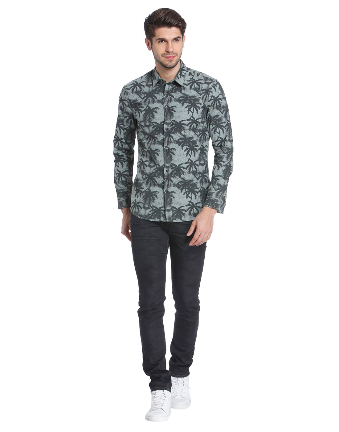 All-Over Print Grey Casual Shirt