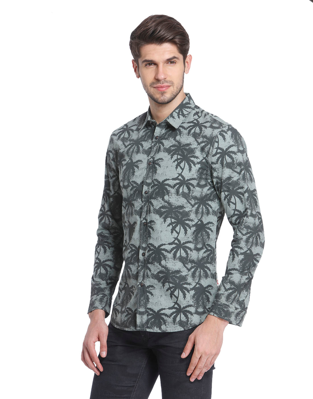 All-Over Print Grey Casual Shirt