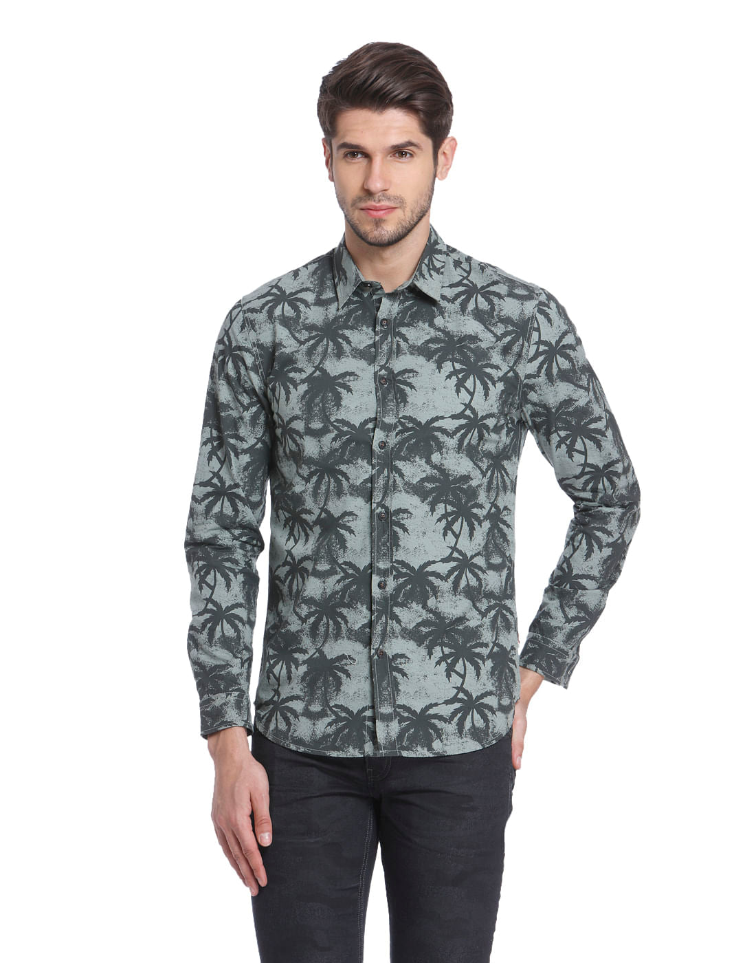 All-Over Print Grey Casual Shirt - S