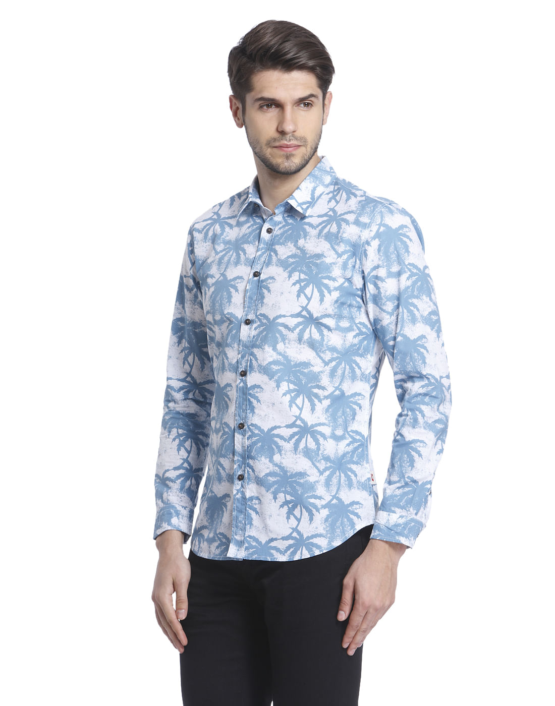 All-Over Print White Casual Shirt