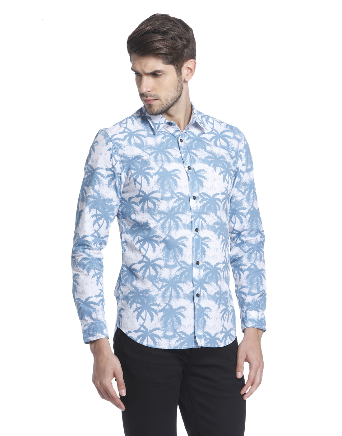 All-Over Print White Casual Shirt
