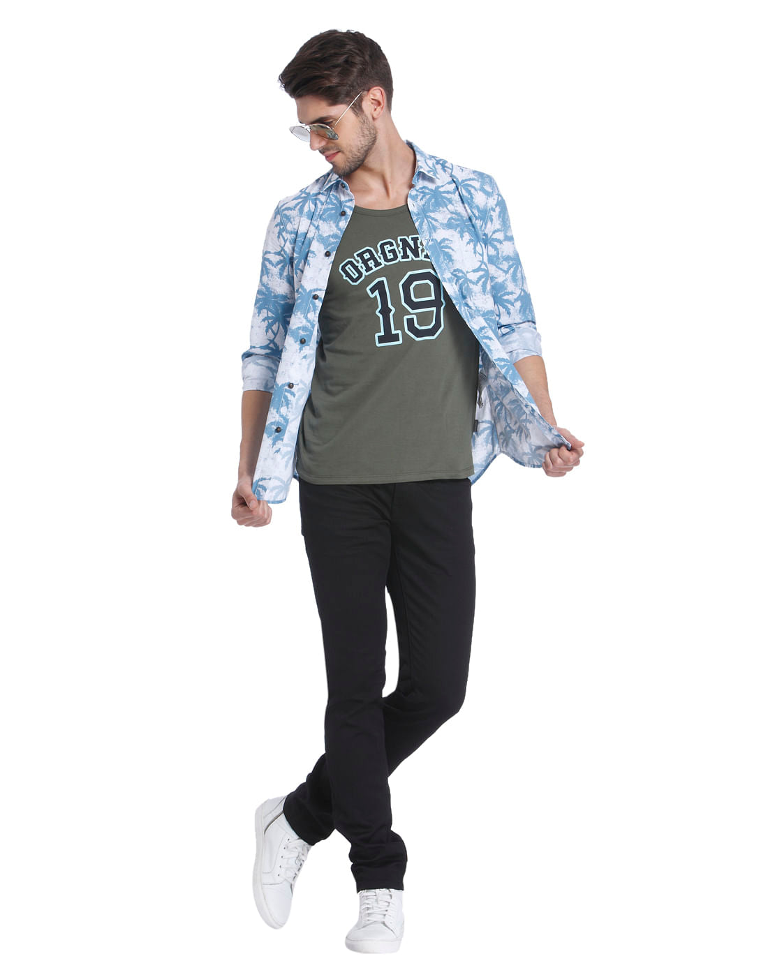 All-Over Print White Casual Shirt
