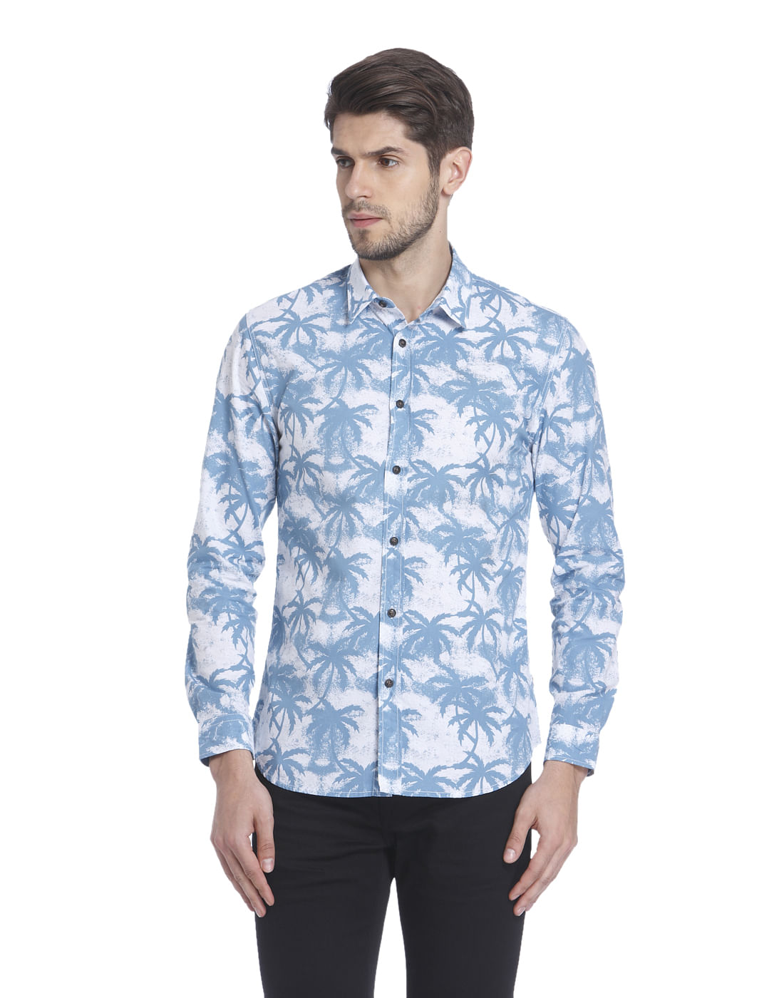 All-Over Print White Casual Shirt - S
