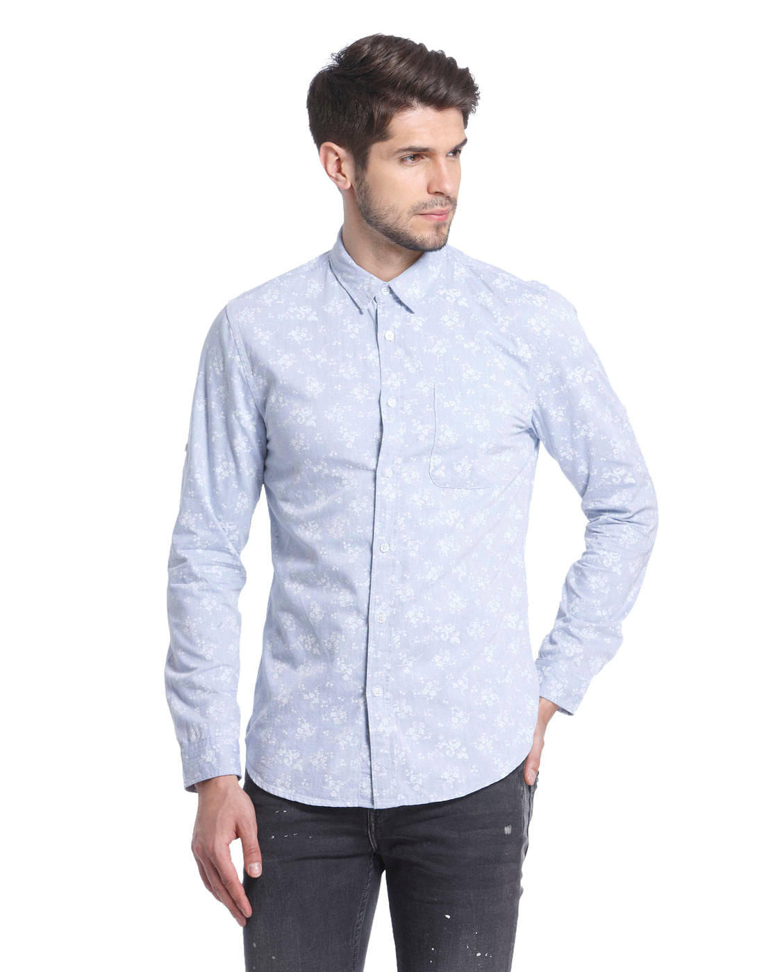 All-Over Print Blue Casual Shirt - S