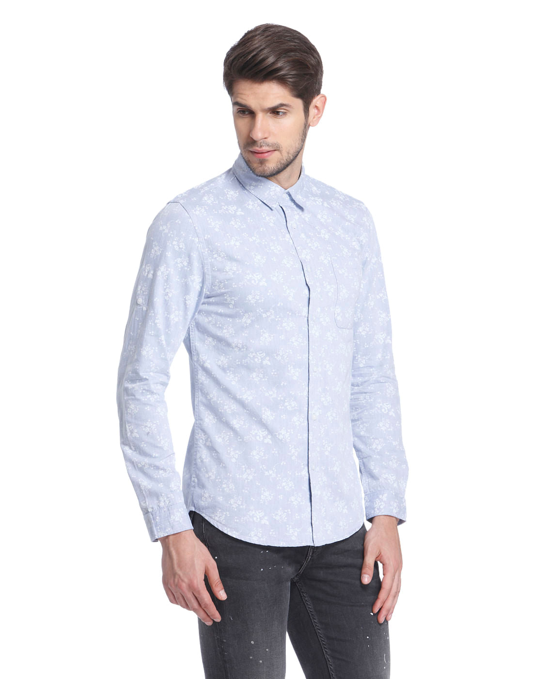 All-Over Print Blue Casual Shirt