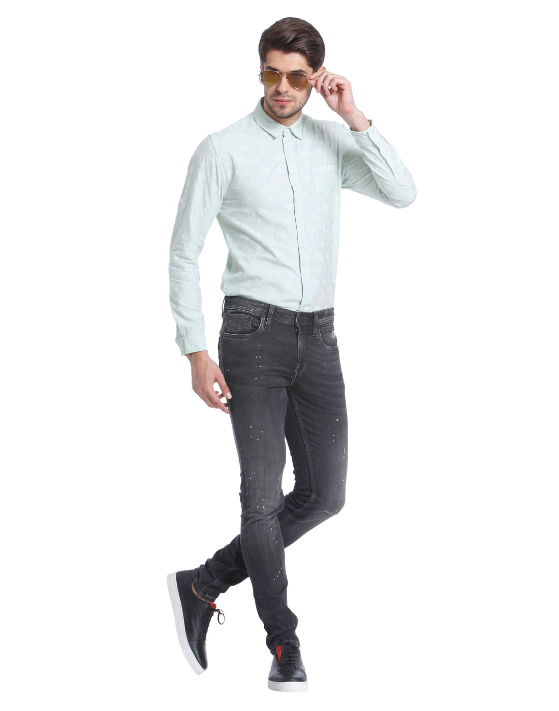All-Over Print Green Casual Shirt