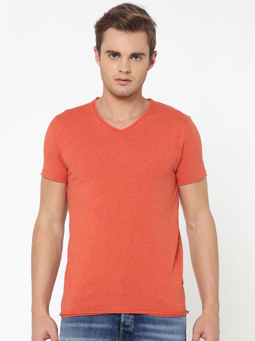 Orange V-Neck T-Shirt - S