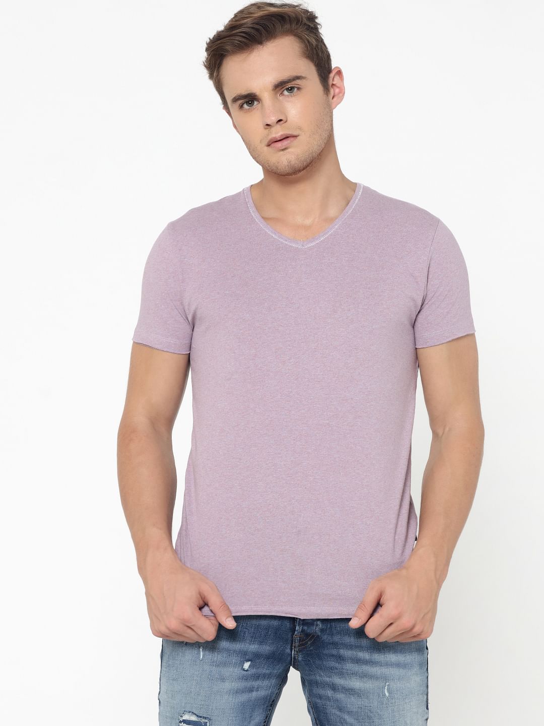 Light Purple V-Neck T-Shirt - S