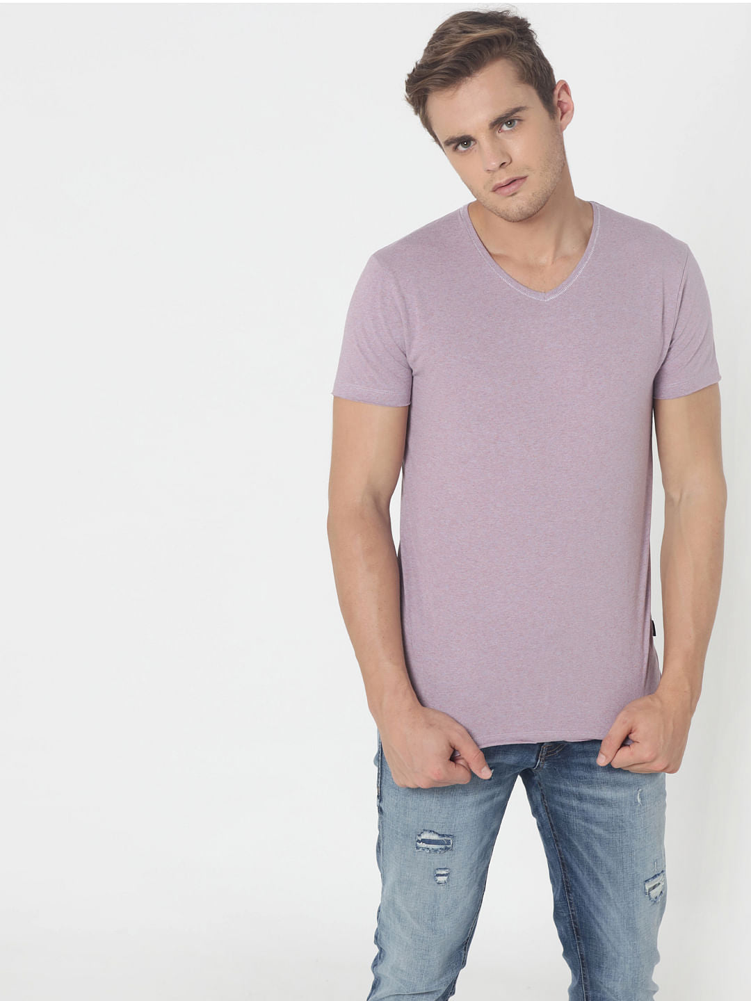 Light Purple V-Neck T-Shirt
