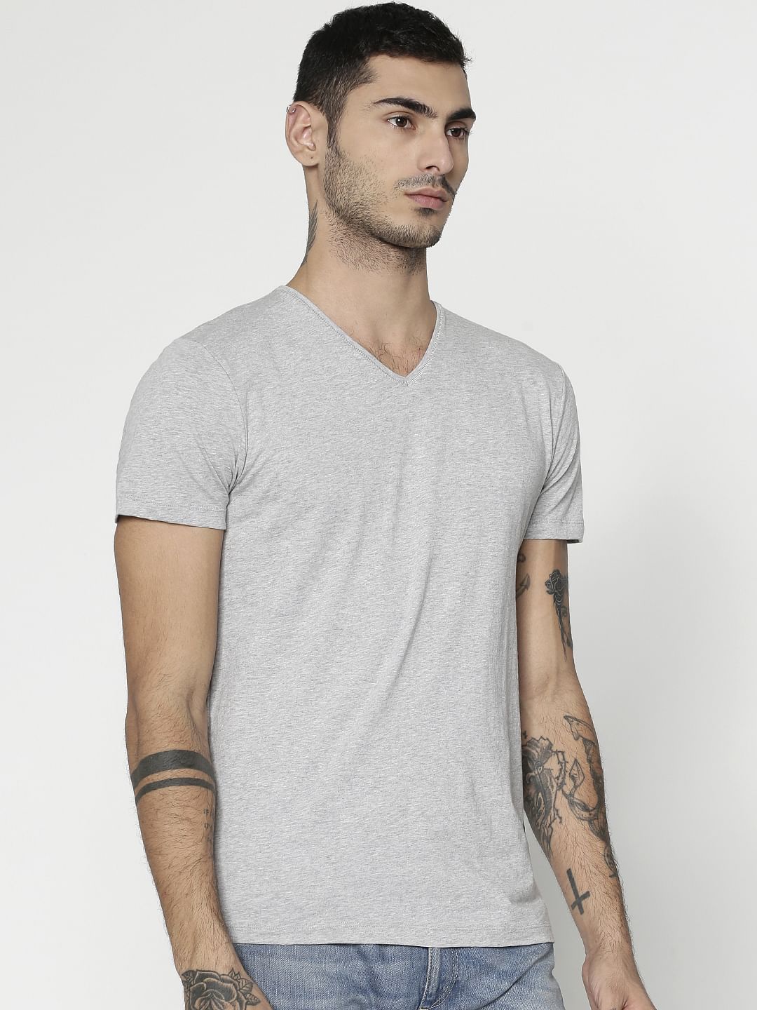 Grey Slim Fit V-Neck T-Shirt