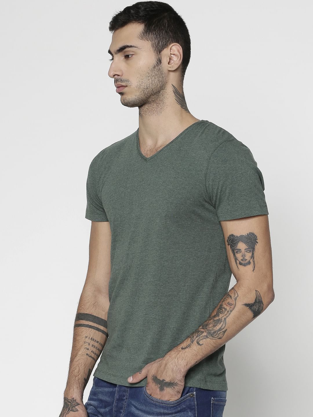 Green Slim Fit V-Neck T-Shirt