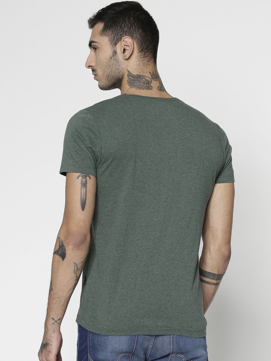 Green Slim Fit V-Neck T-Shirt