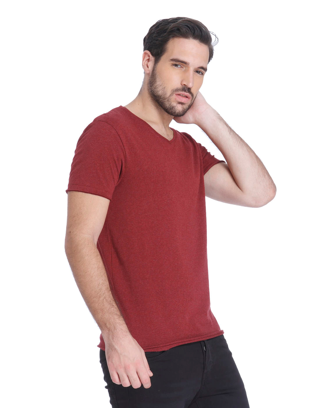 Maroon Slim Fit V-Neck T-Shirt