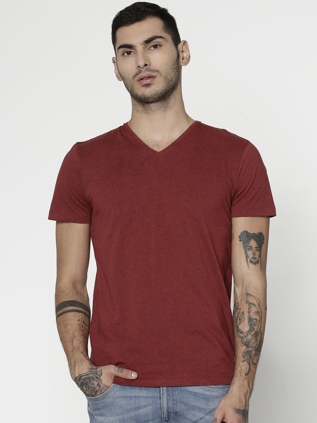 Red Slim Fit V-Neck T-Shirt