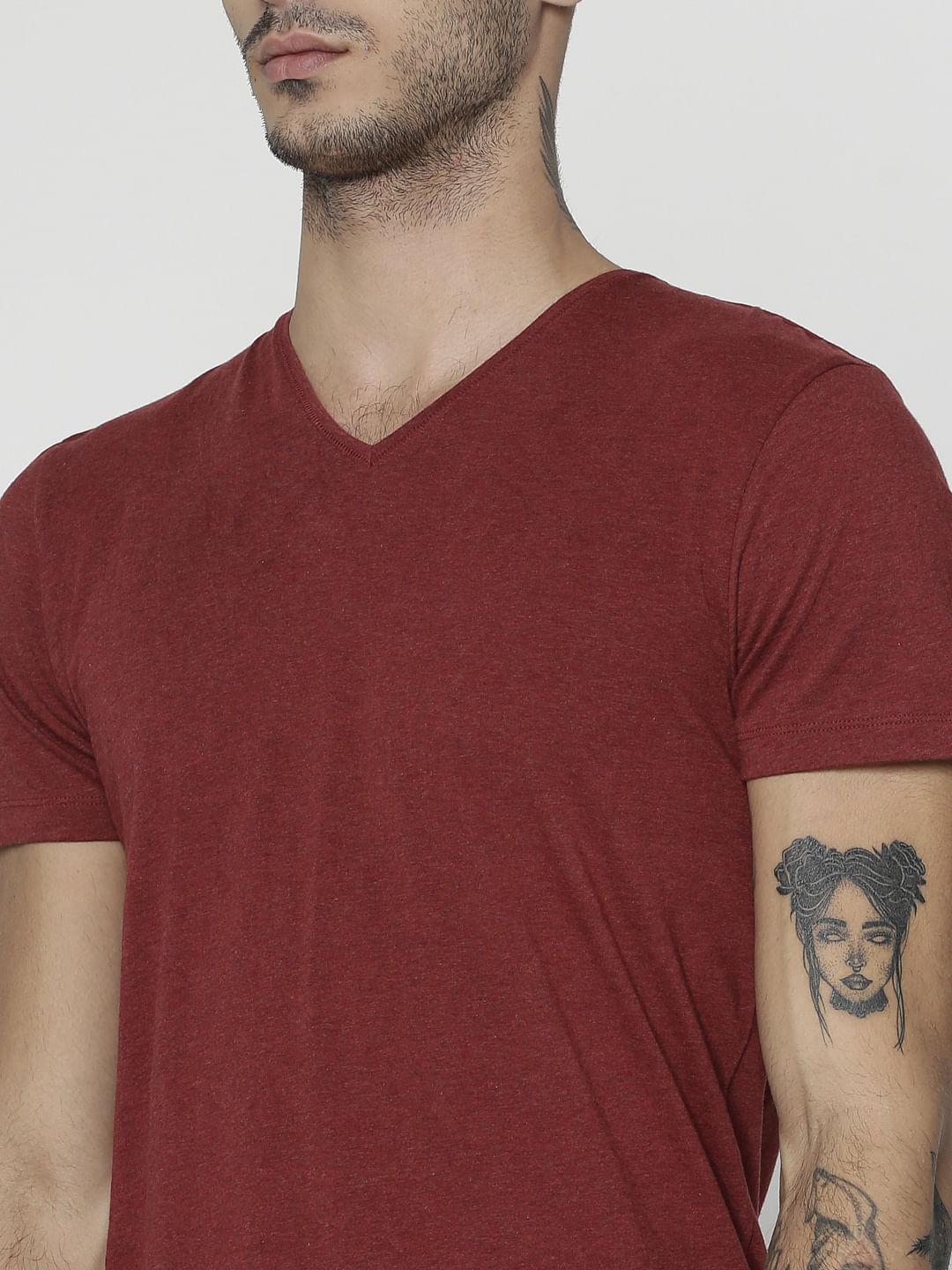Red Slim Fit V-Neck T-Shirt