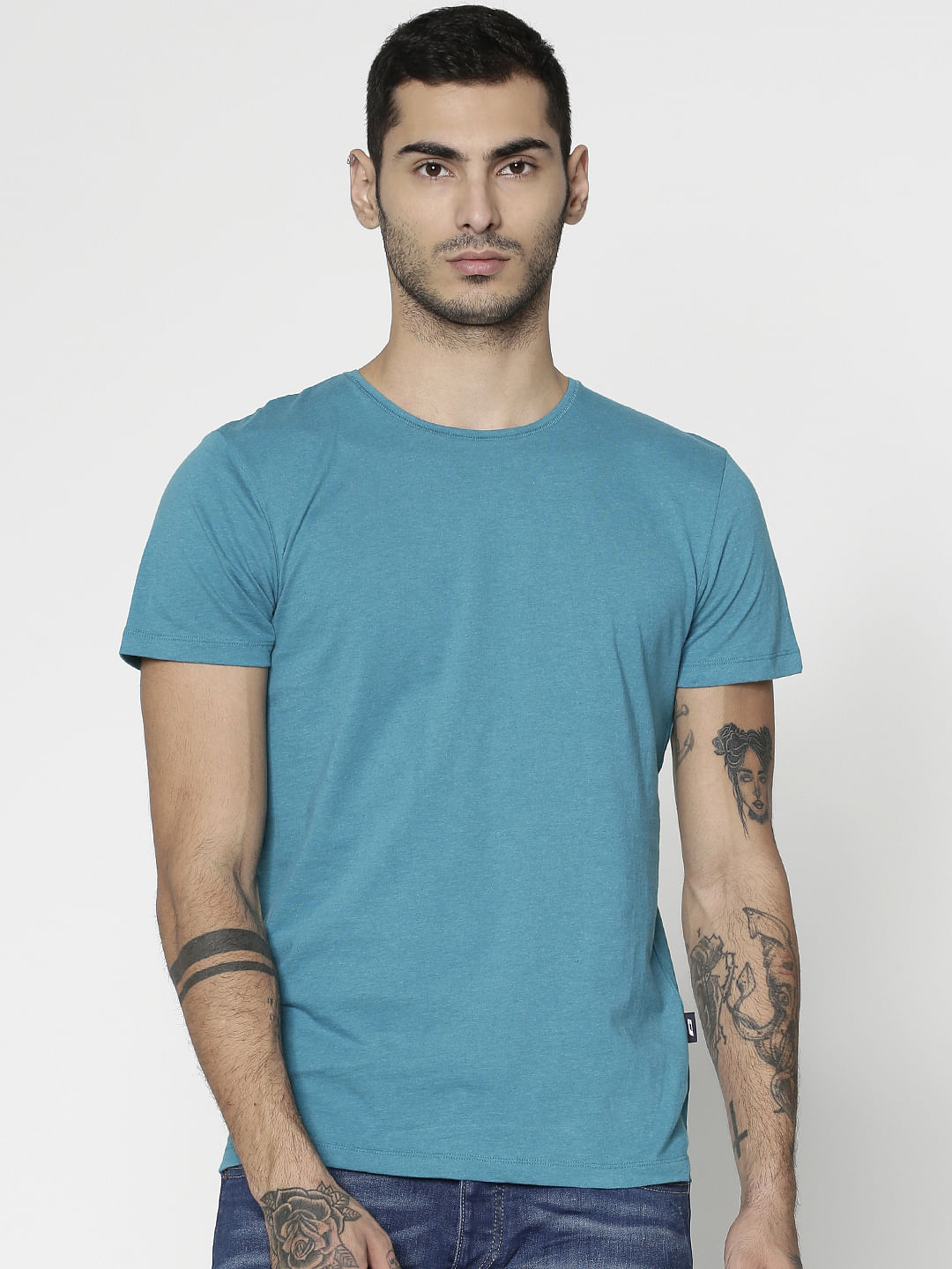 Azure Blue Slim Fit Crew Neck T-Shirt - S