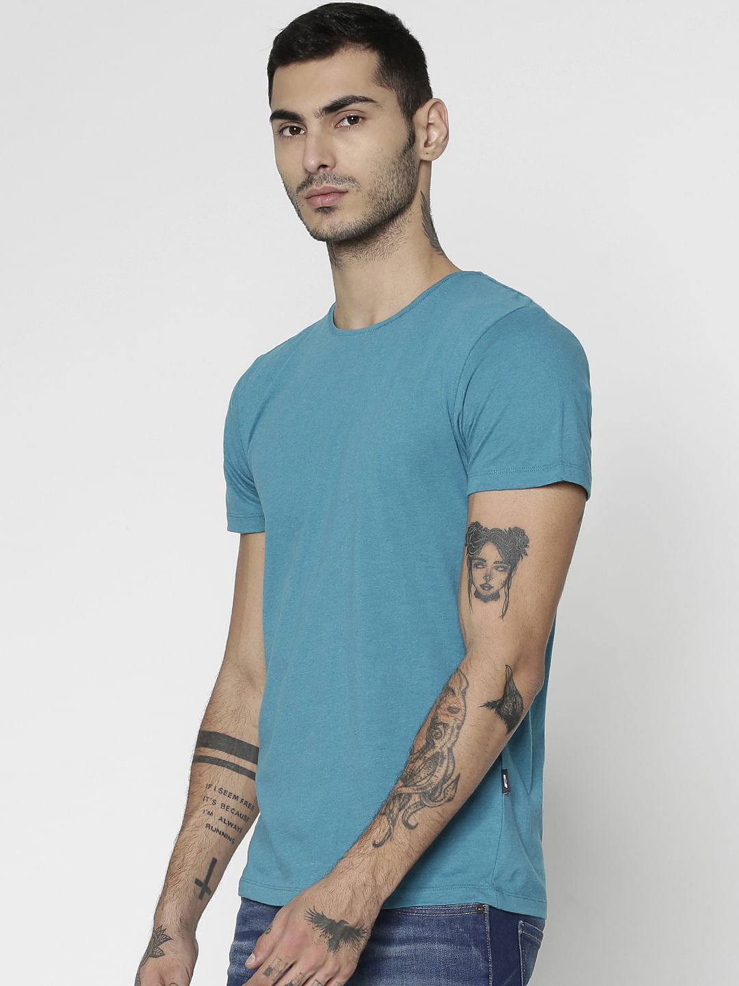 Azure Blue Slim Fit Crew Neck T-Shirt