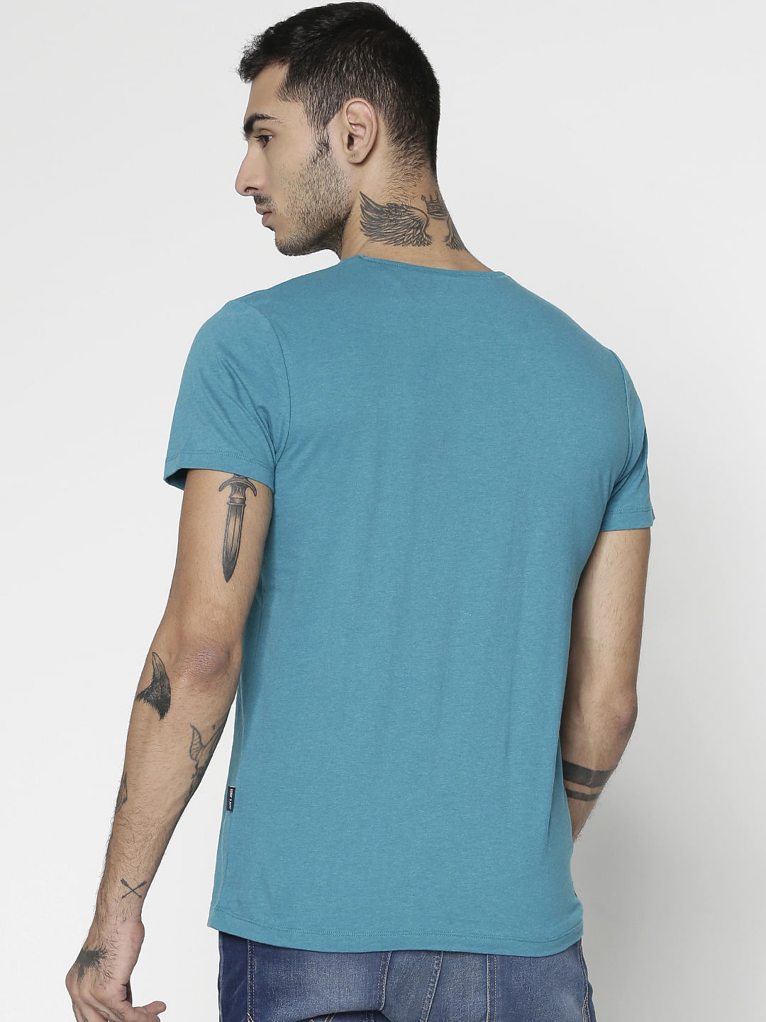 Azure Blue Slim Fit Crew Neck T-Shirt