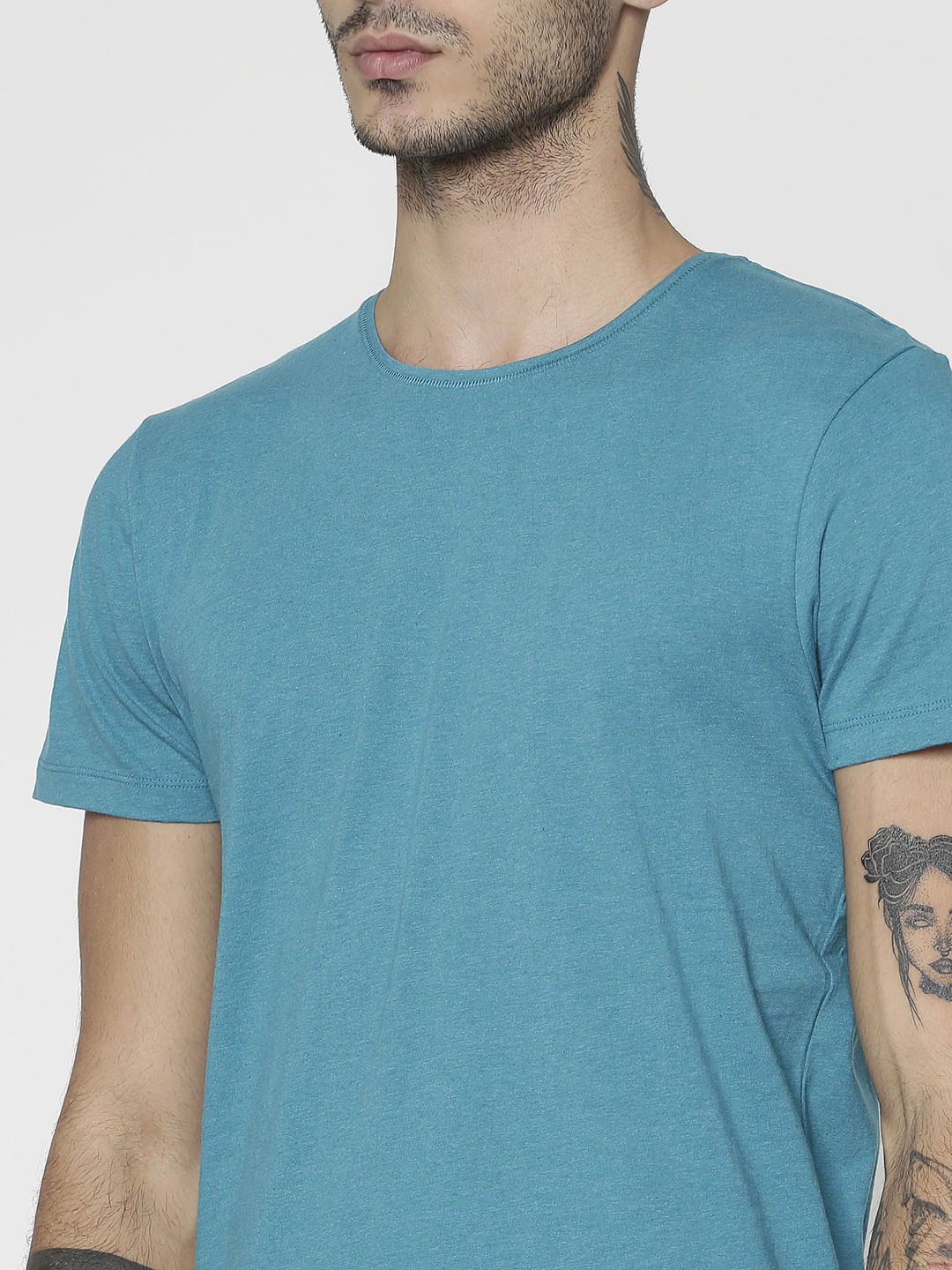 Azure Blue Slim Fit Crew Neck T-Shirt