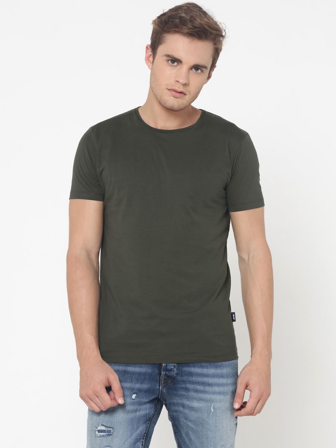 Olive Green Crew Neck T-Shirt - S