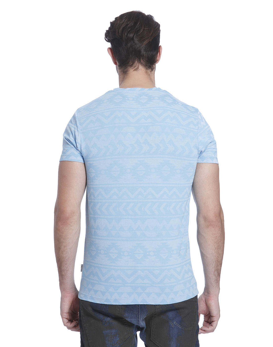 Light Blue Printed V-Neck T-Shirt