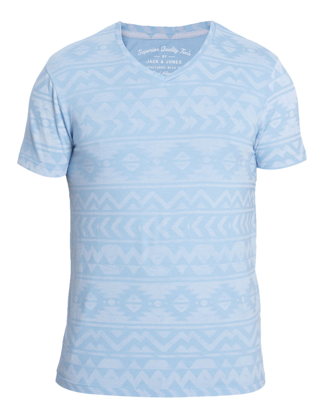 Light Blue Printed V-Neck T-Shirt