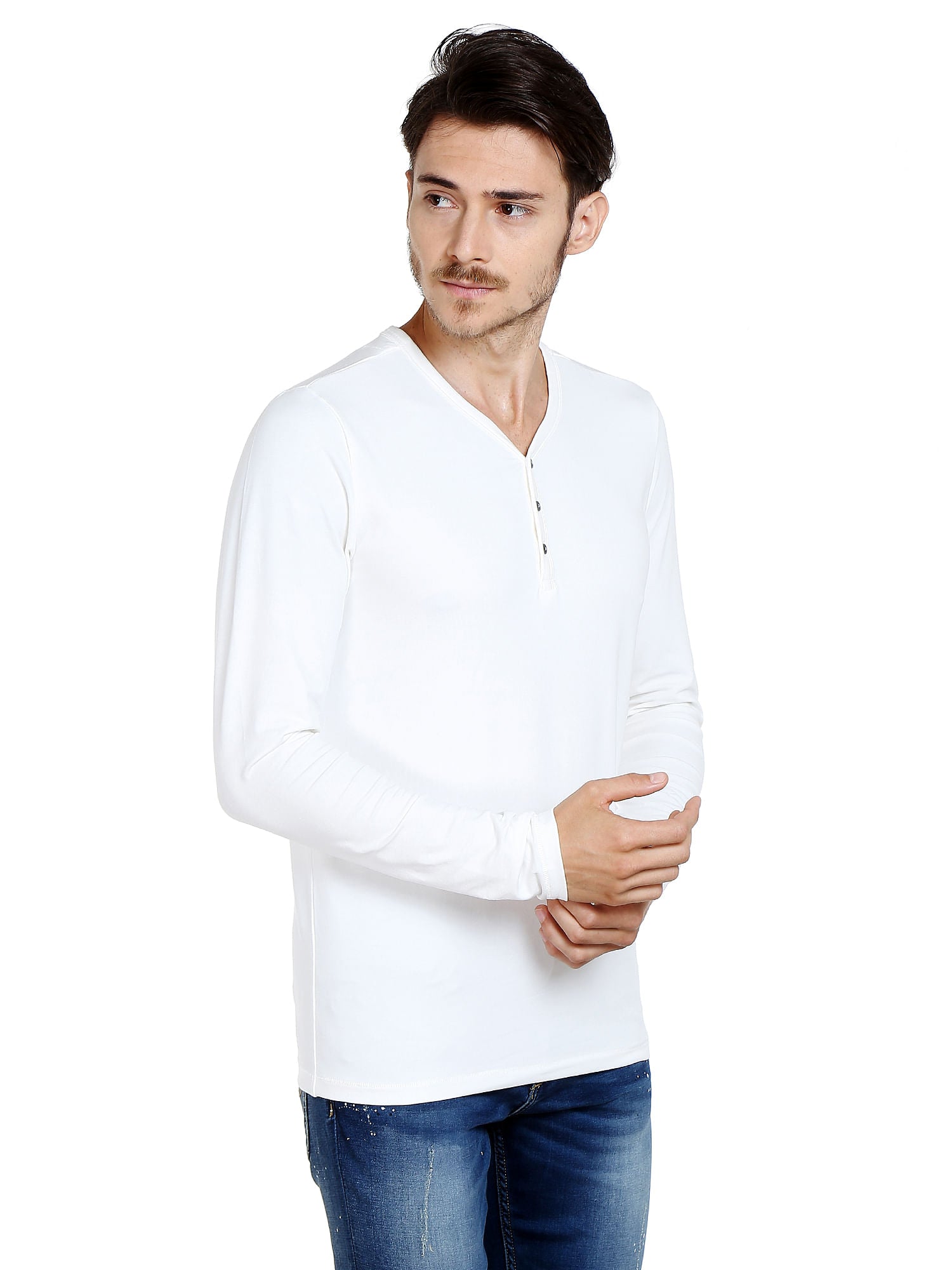 White Slim Fit Henley T-Shirt