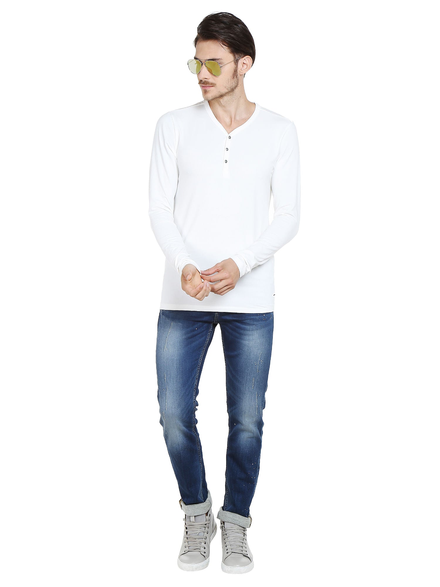 White Slim Fit Henley T-Shirt