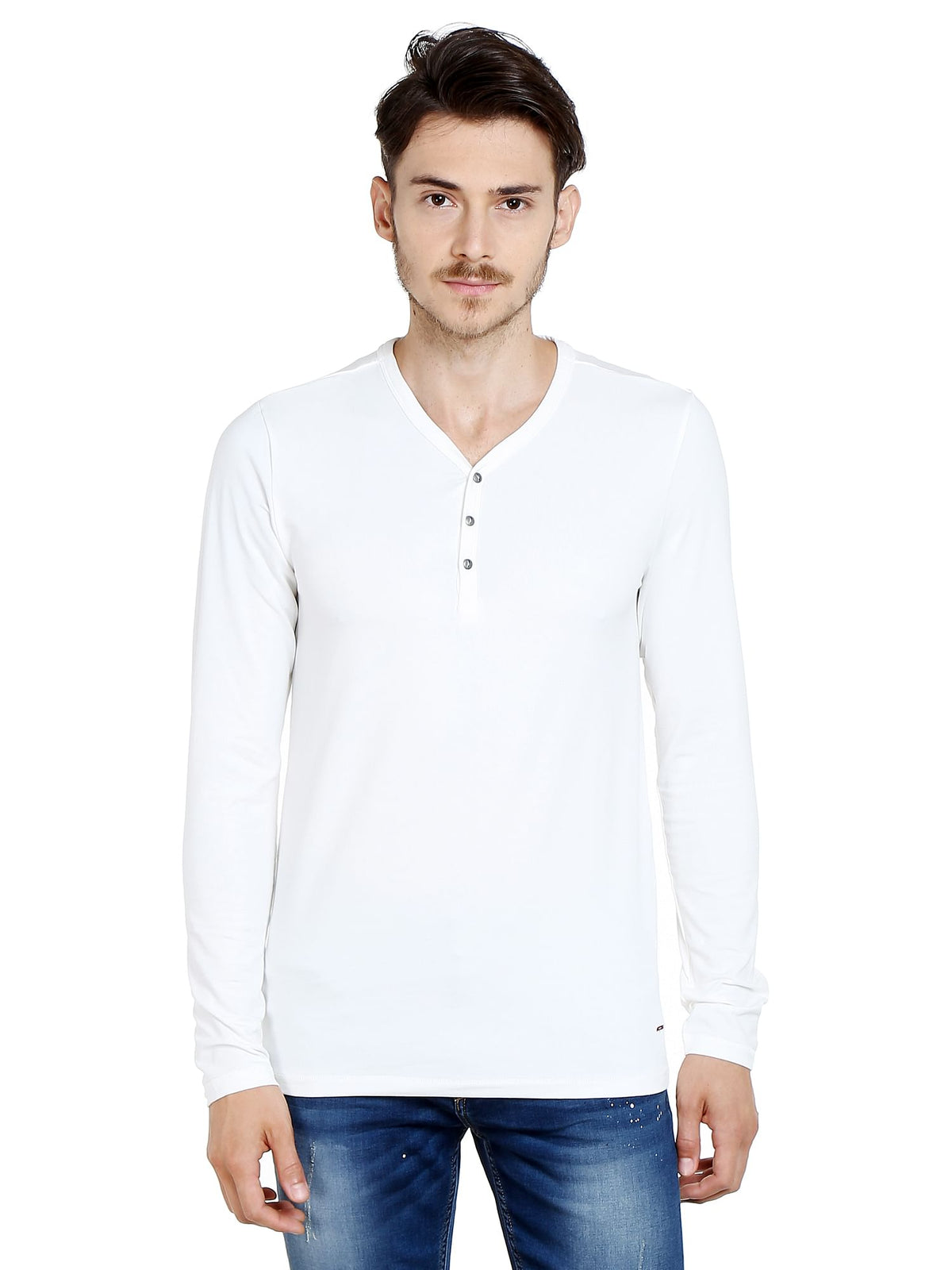 White Slim Fit Henley T-Shirt - S