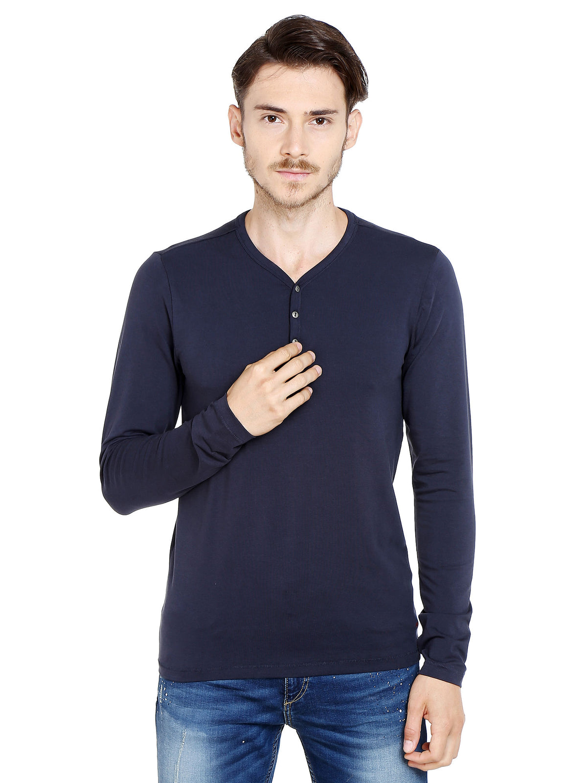 Black Slim Fit Henley T-Shirt - S