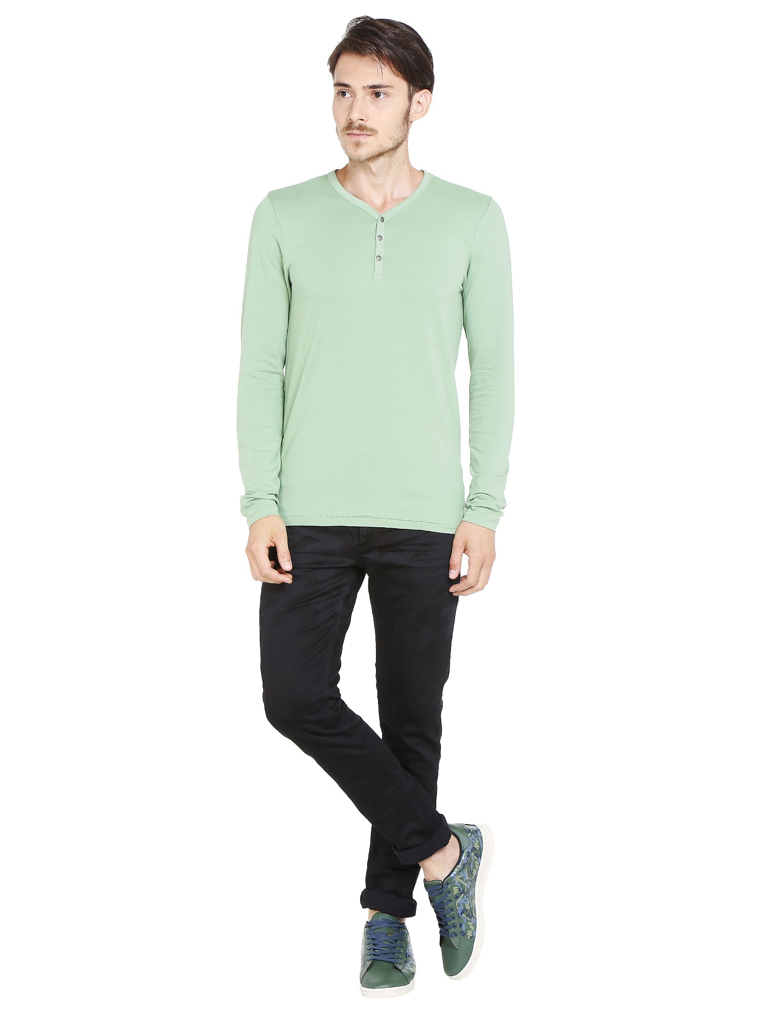 Green Slim Fit Henley T-Shirt